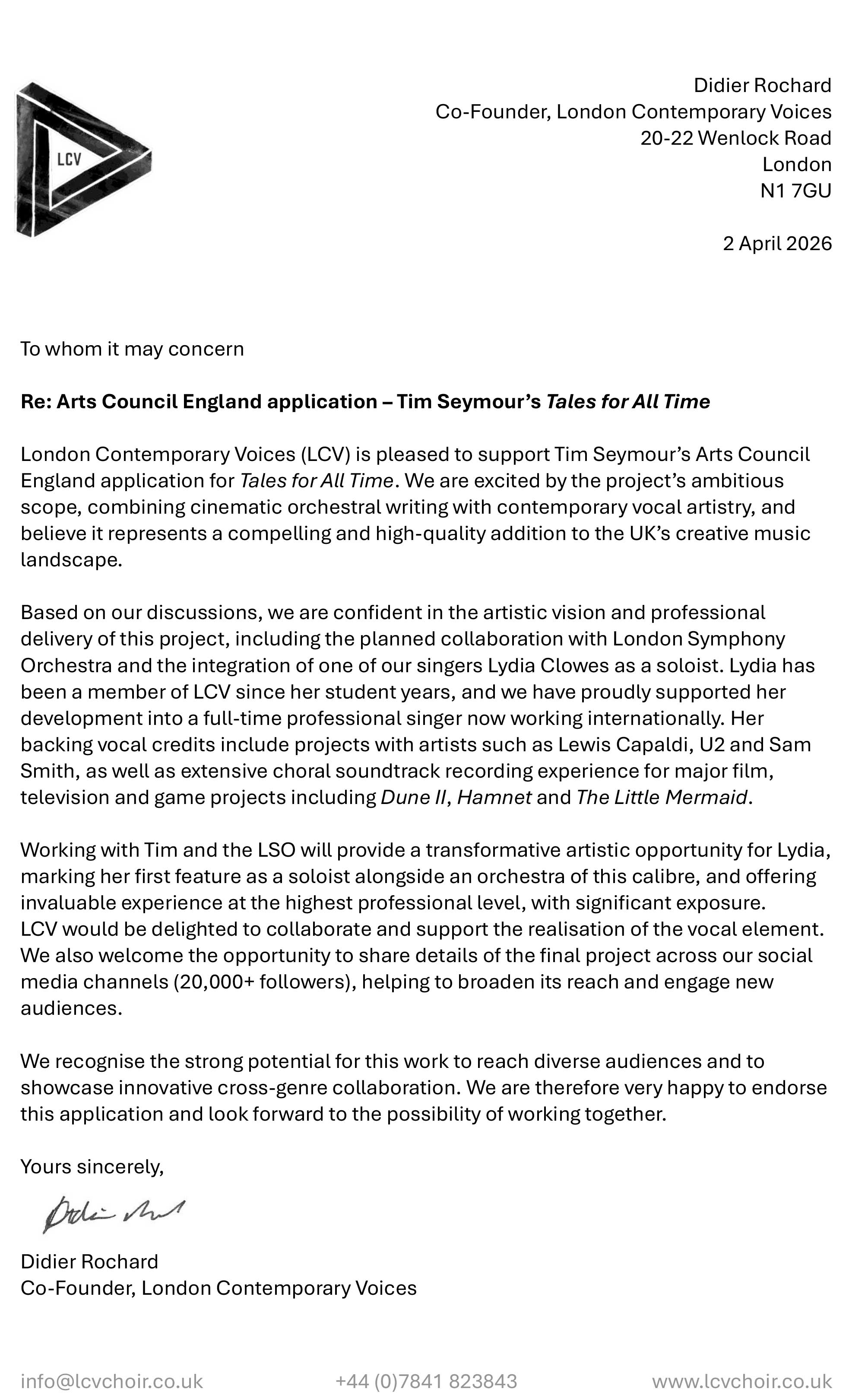 LCV Endorsement Letter